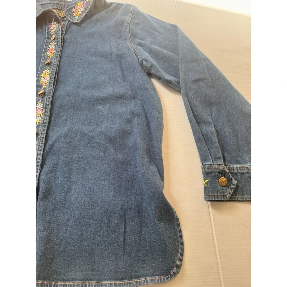 VTG Y2K Bob Mackie Wearable Art Embroidered Maypole Denim Button Down‎ Sz Medium